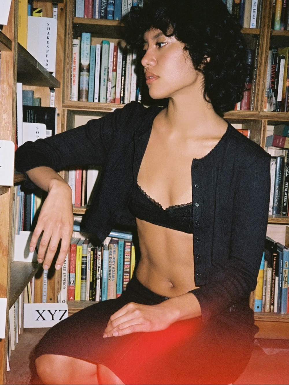 Cou Cou Intimates The Cropped Cardigan Black Pointelle Cotton